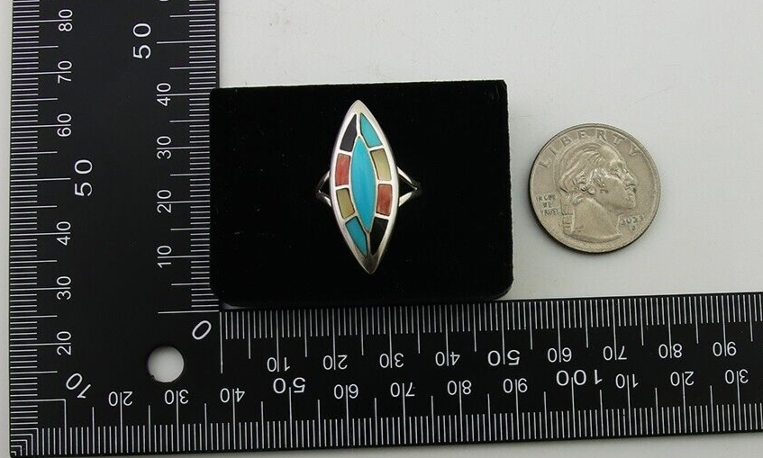 Navajo Ring 925 Silver Turquoise Shell Onyx Spiney Oyster Native Artist C80's