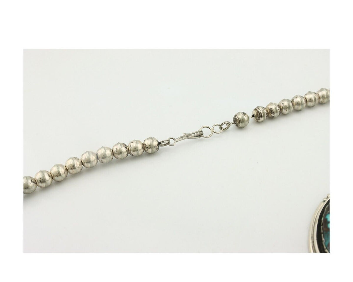HUGE Navajo Squash Necklace 925 Silver Nalural Tuquoise Signed BY-OG C.80's