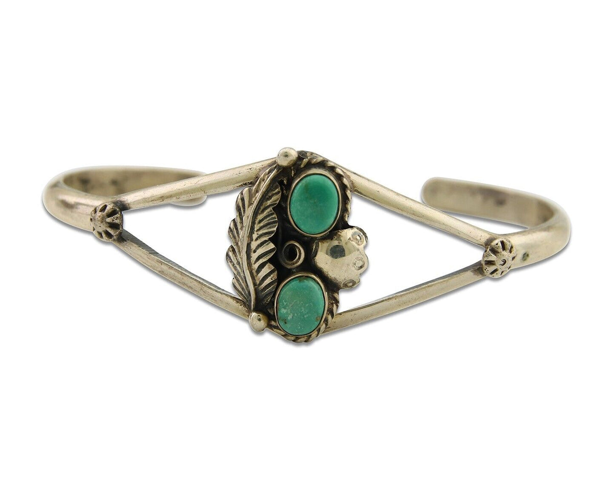 Navajo Bracelet 925 Silver Cuff Turquoise Handmade Native Artist C.80's