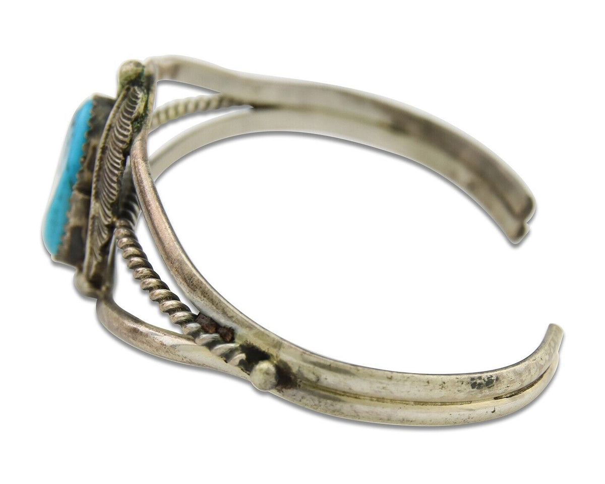 Navajo Bracelet 925 Silver Cuff Turquoise Handmade Native Artist C.80's