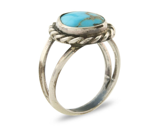 Navajo Ring 925 Sterling Natural Mined Arizona Turquoise C.80's Size 6.0