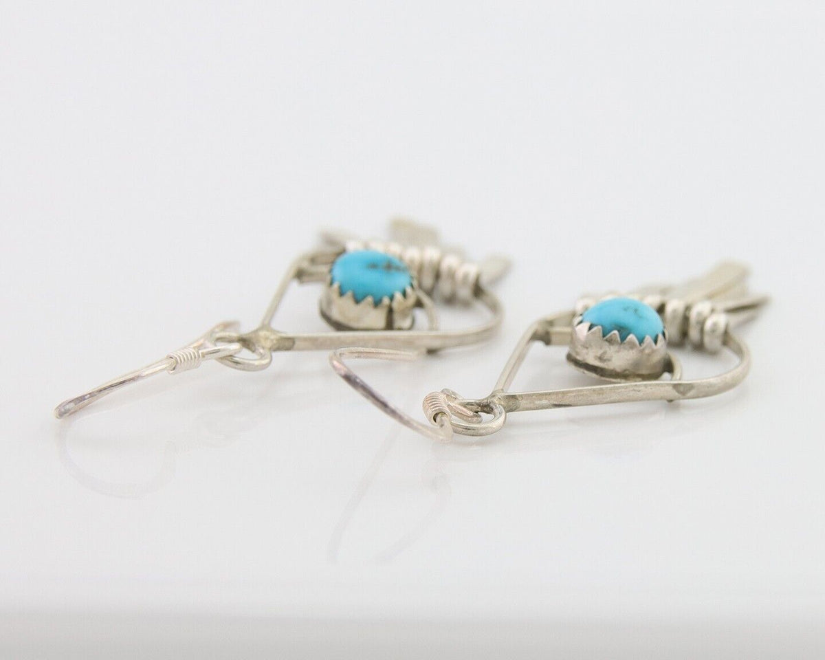 Navajo Dangle Earrings 925 Silver Natural Turquoise Artist Signed JB C.80's
