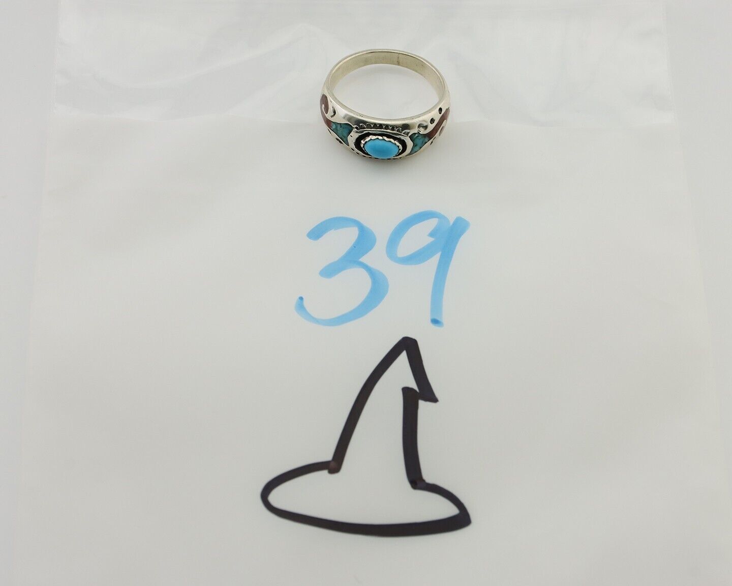 Navajo Ring 925 Silver Turquoise & Coral Natural American Artist C.80's