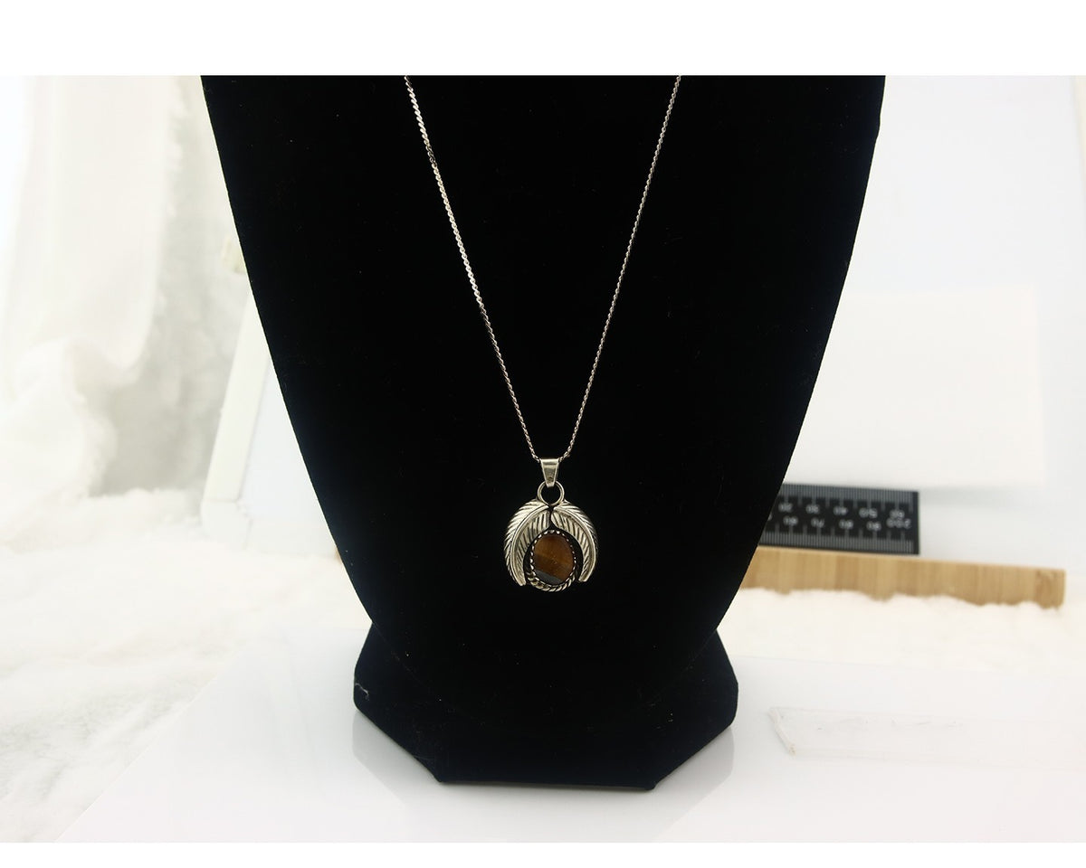 Navajo Sterling Silver Necklace Tiger Eye Sapphire Vintage Handmade Signed IJC