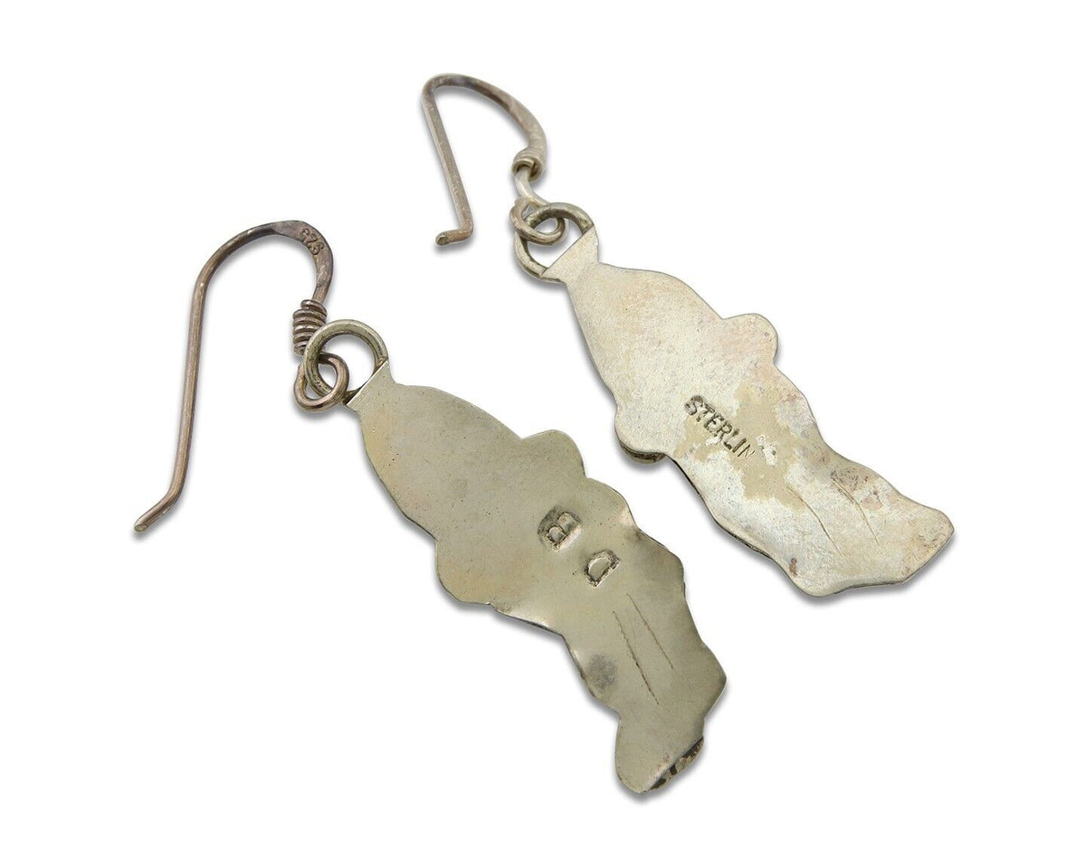 Navajo Earrings 925 Silver Handmade Natural Onyx Signed DB C.80's
