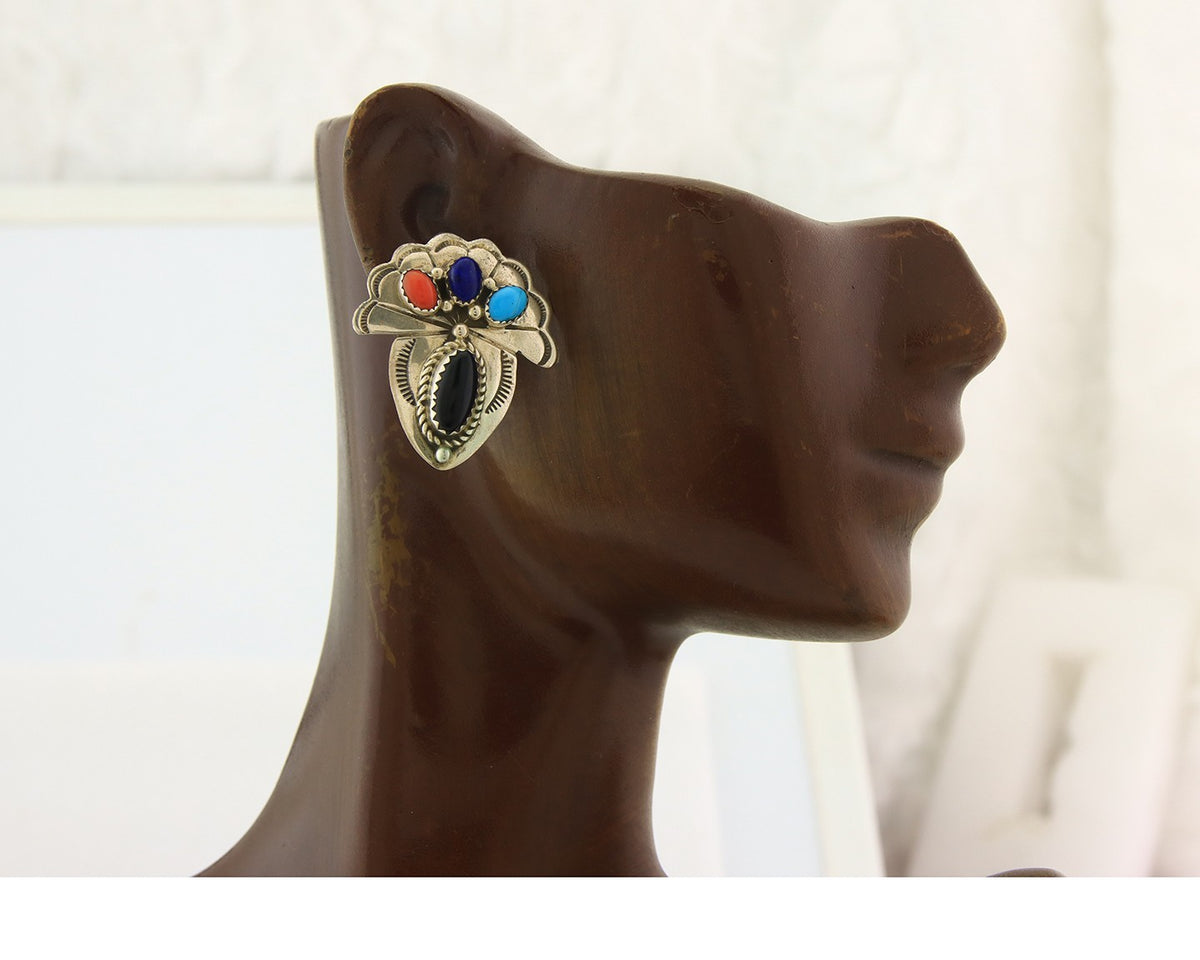 Navajo Earrings Sterling Silver Gemstone Vintage Handmade Dangle