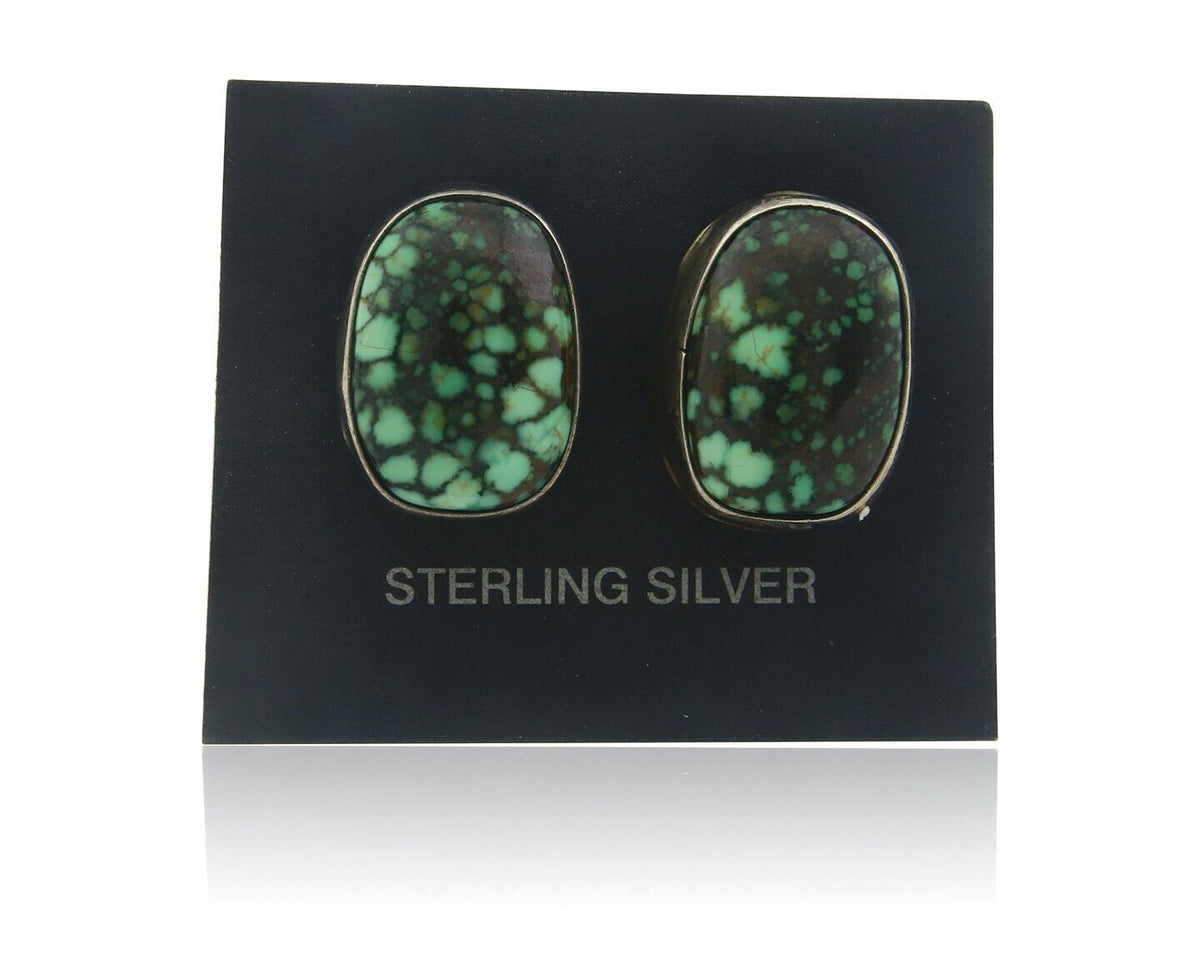 Navajo Earrings 925 Silver Spiderweb Natural Turquoise Signed D Lvingston C80s
