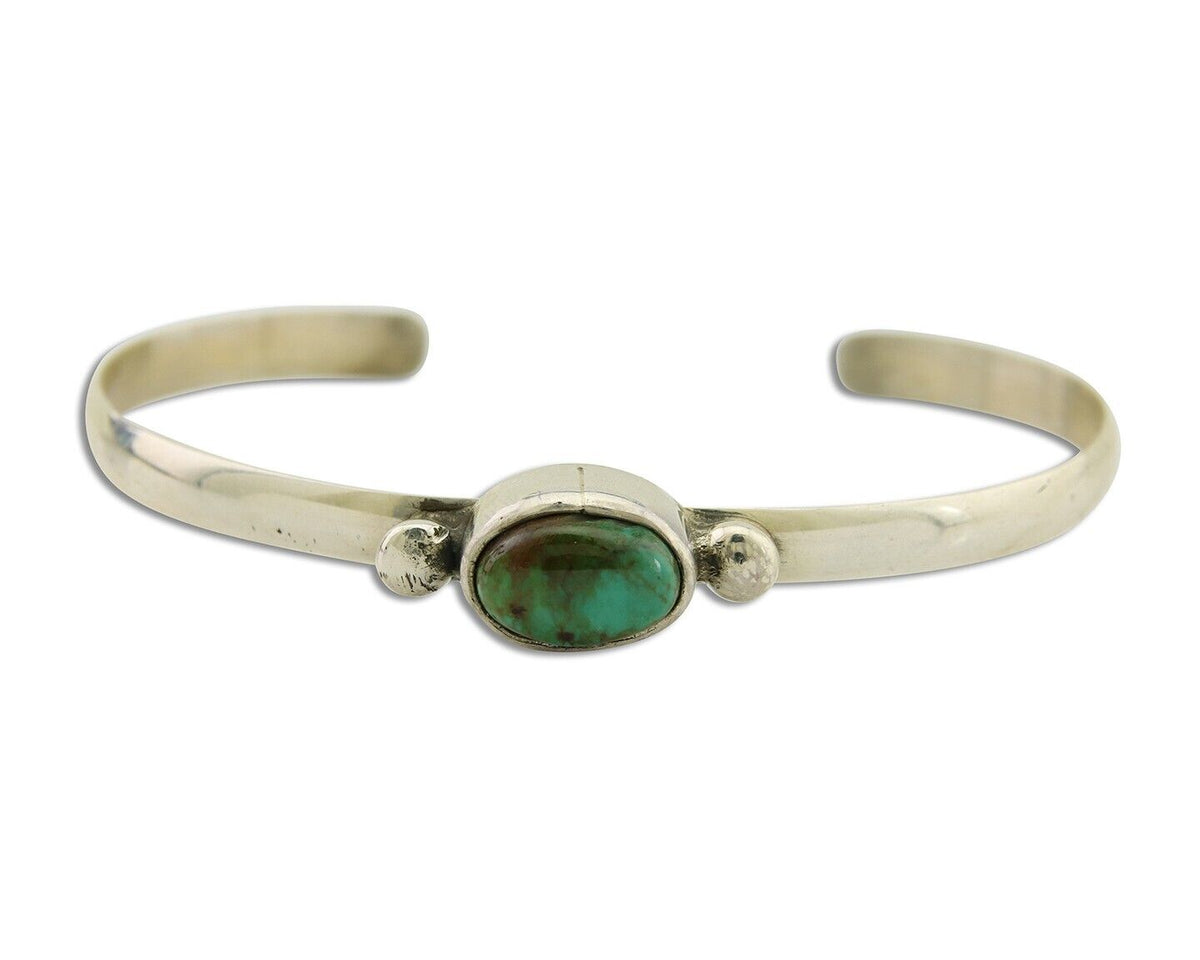 Navajo Cuff Bracelet Spiderweb Turquoise 925 Silver Native American Artist C.80s