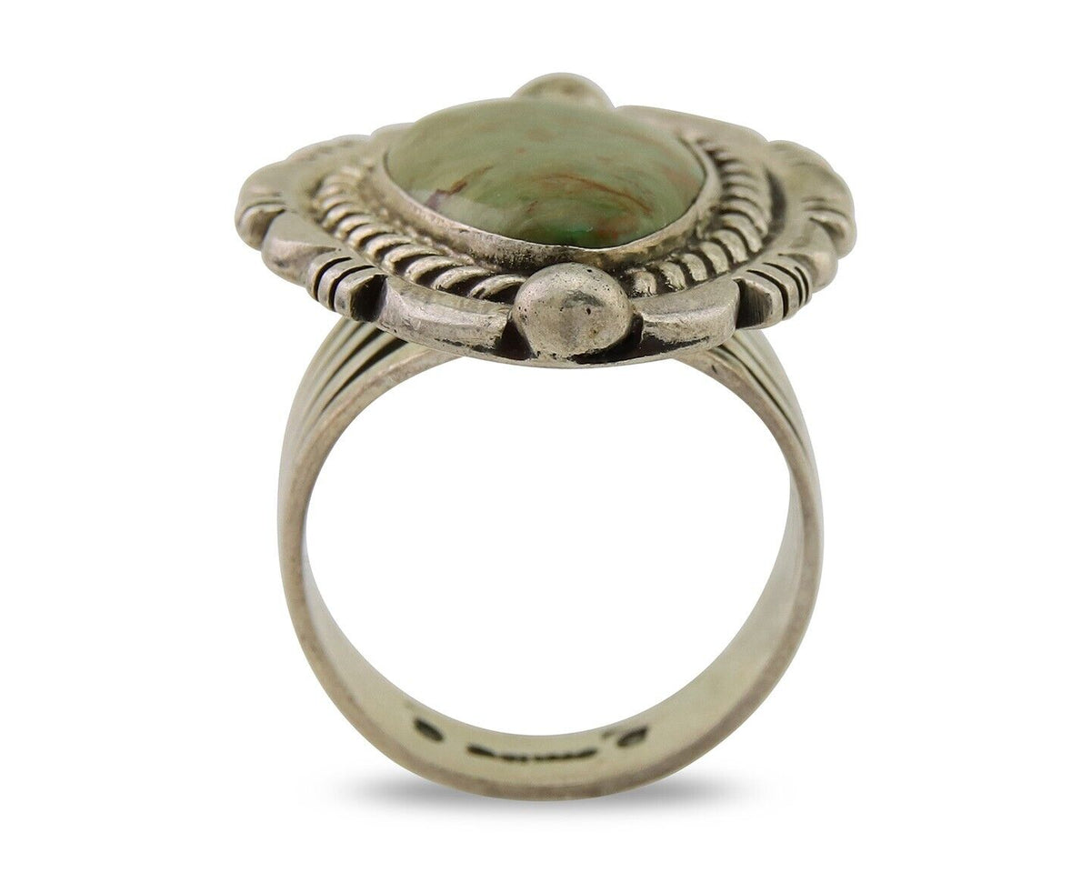 Navajo Ring 925 Sterling Silver Natural Green Turquoise Signed DC C.80's