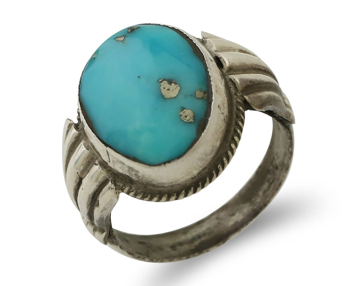 Navajo Handmade Ring 925 Silver Blue Turquoise Native American Artist C.80's