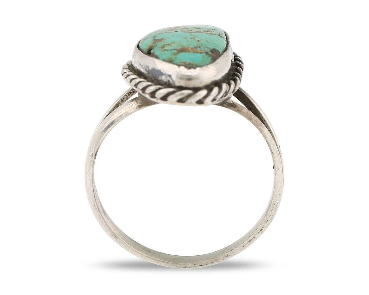 Navajo Ring 925 Silver Natural Turquoise Artist Signed Rabbit Stick C.80's