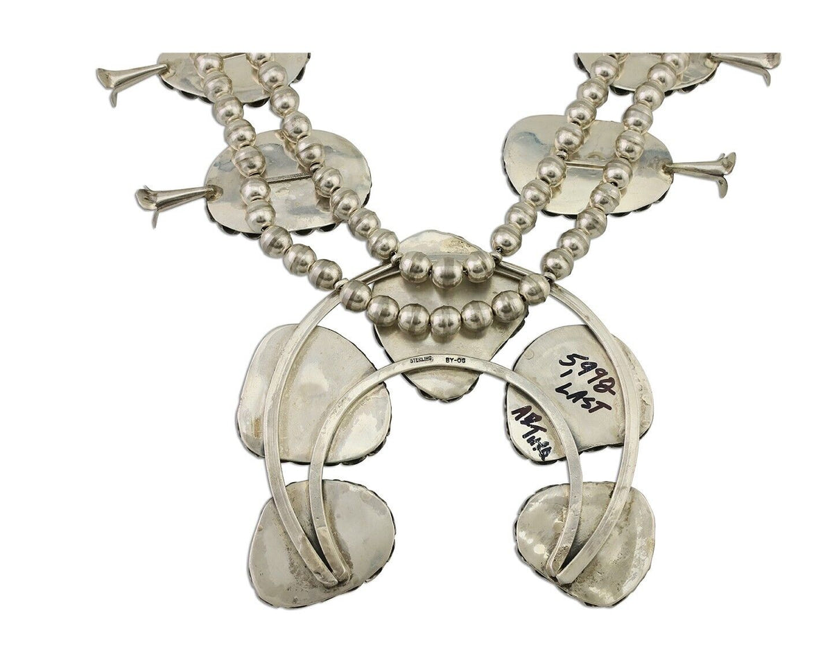 HUGE Navajo Squash Necklace 925 Silver Bisbee Turquoise Signed BY-OG C.80's