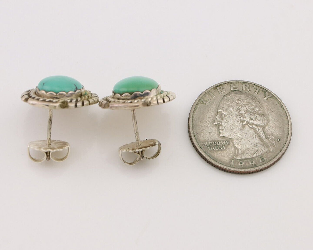 Navajo Earrings 925 Silver Natural Mined Turquoise Native American Artist C.80's