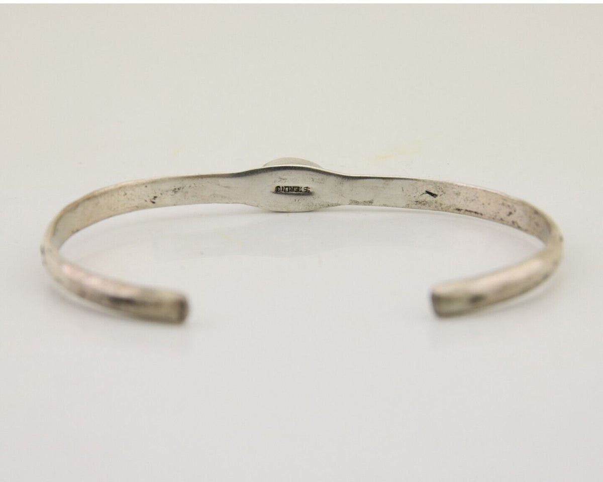 Navajo Hand Stamped Cuff Bracelet Turquoise 925 Silver Native American Artist