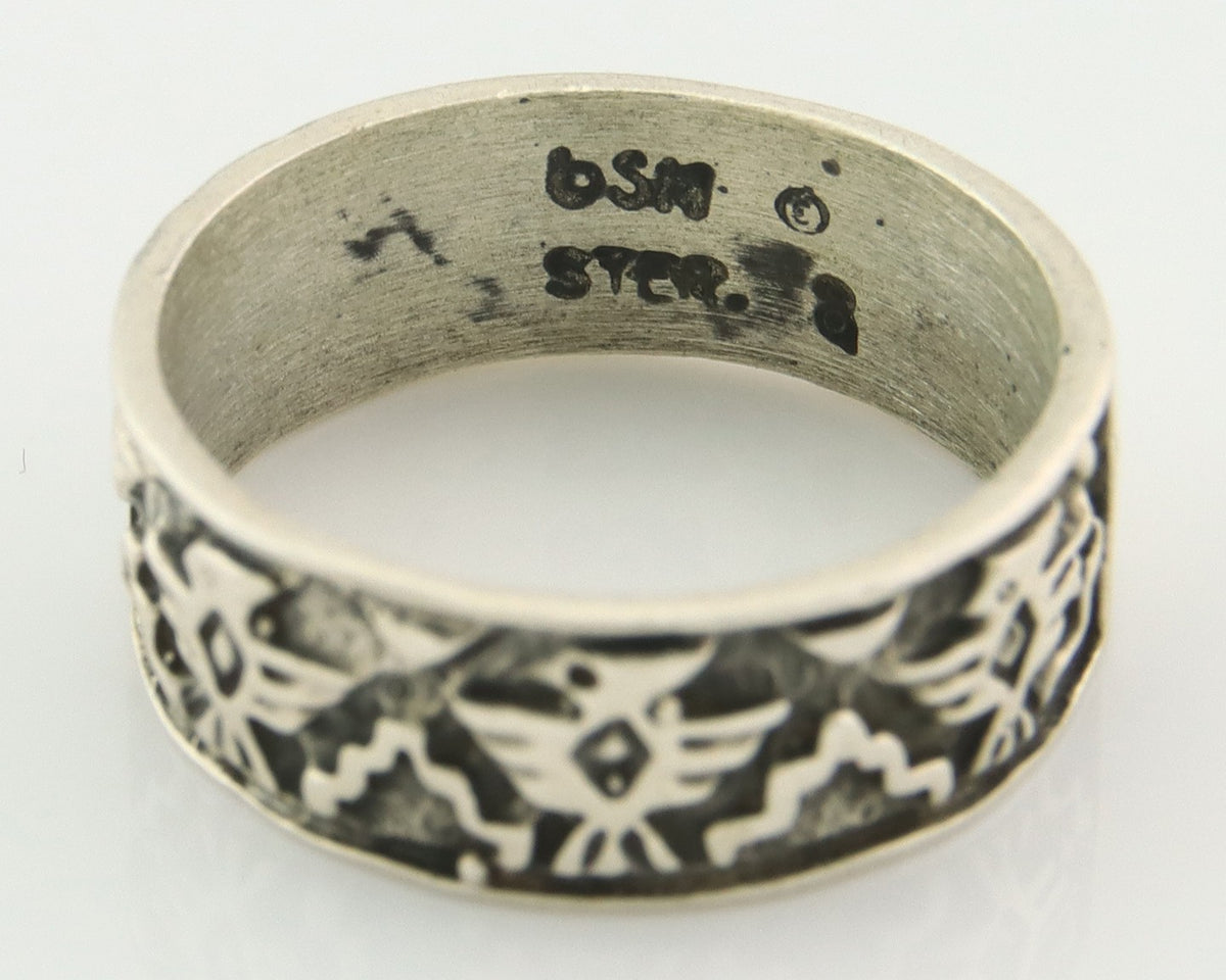 Navajo Band Ring Sterling Silver Vintage Authentic Signed BSM Size 8.0
