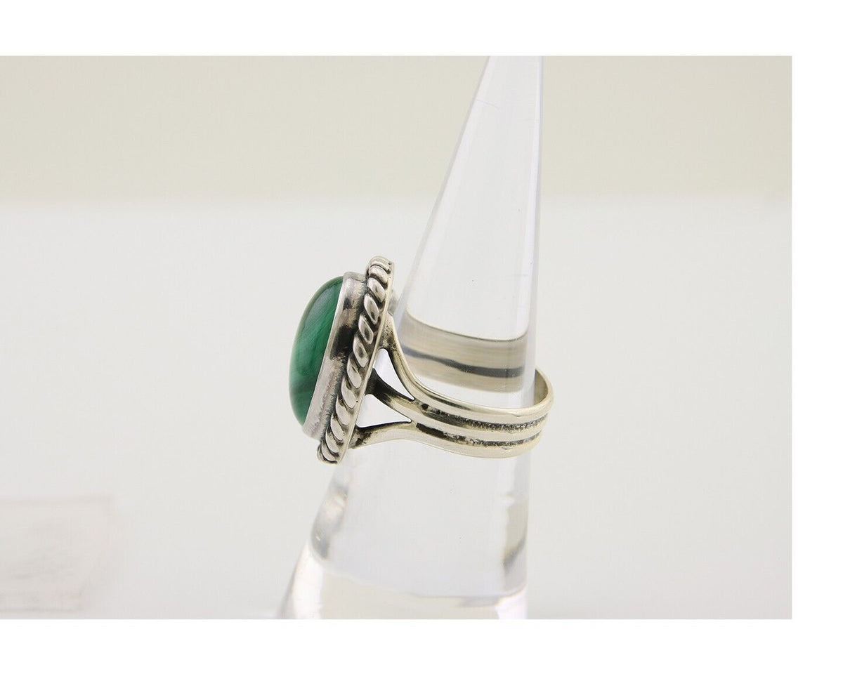 Navajo Ring 925 Silver Natural Malachite Native American Artist C.80's