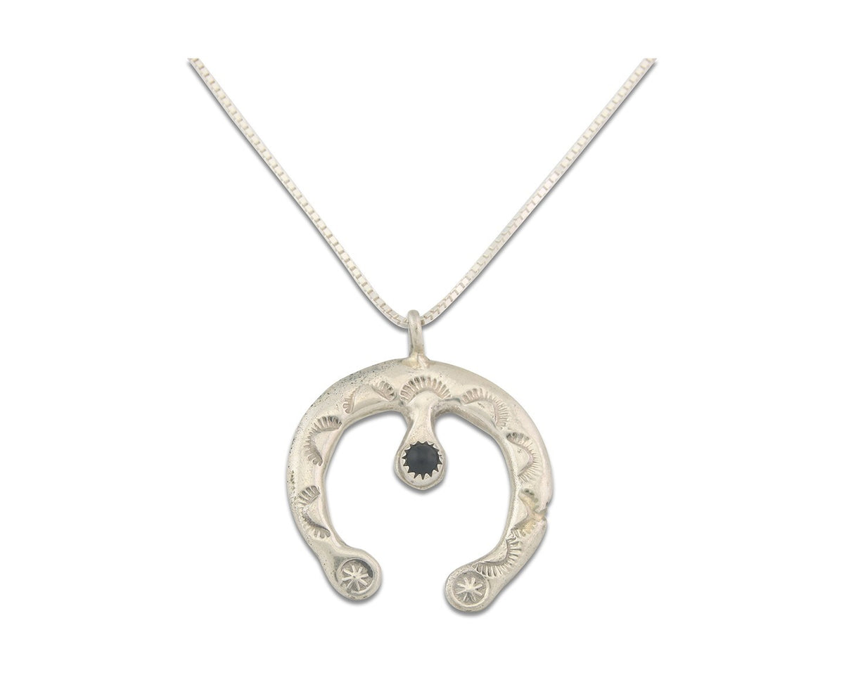 Navajo Sterling Silver Necklace Onyx Sand Cast Authentic Vintage Native American