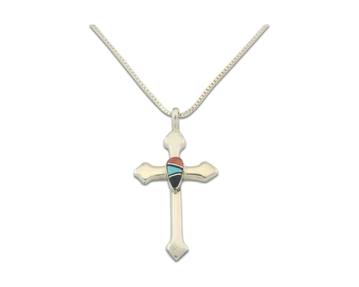 Navajo Cross Necklace Sterling Silver Authentic Natural Gemstones Signed M