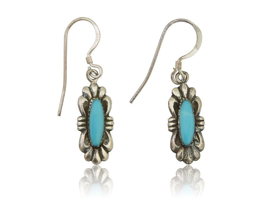 Navajo Dangle Earrings 925 Silver Blue Turquoise Artist Signed Square C.80's