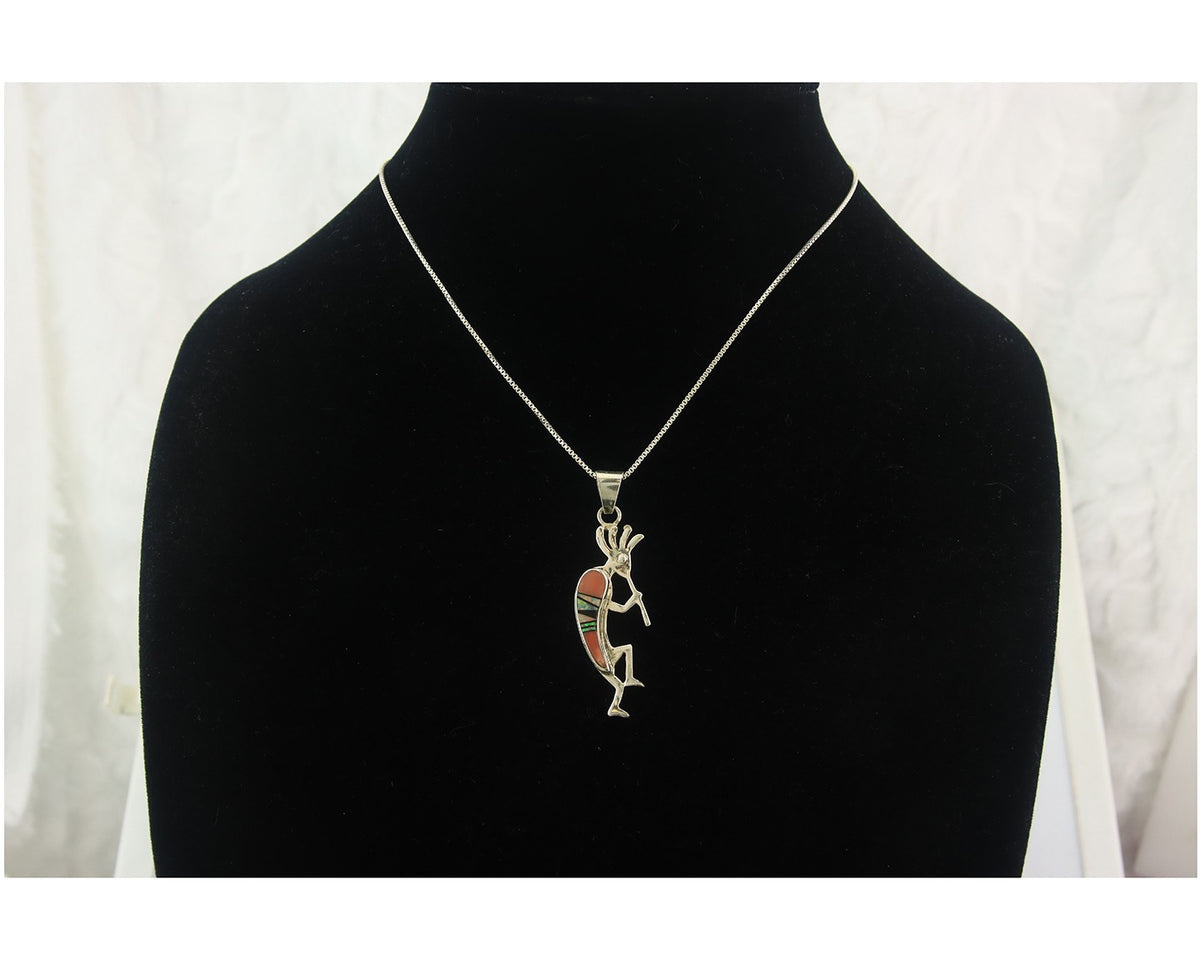 Navajo Kokopelli Necklace Sterling Silver Authentic Natural Gemstone Vintage