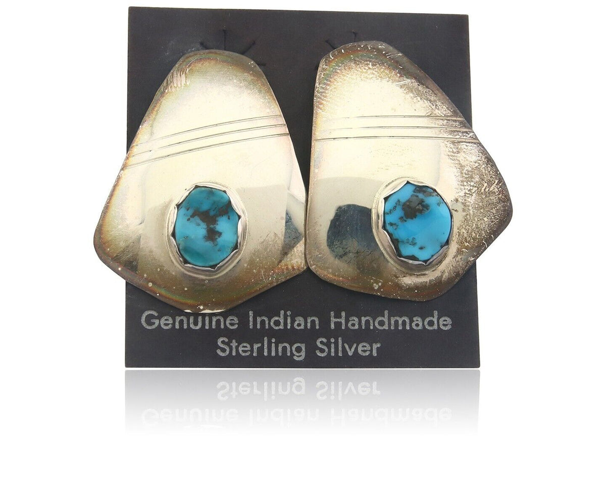 Navajo Earrings 925 Silver Handmade Natural Turquoise Native Artist C.80's