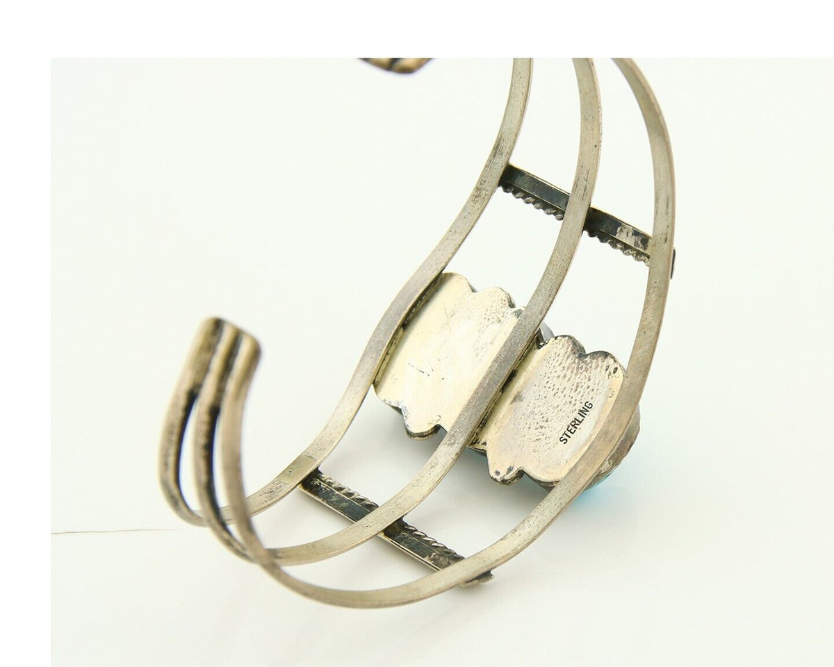 Navajo Bracelet 925 Silver Natural Blue Turquoise Native American Artist C.80s
