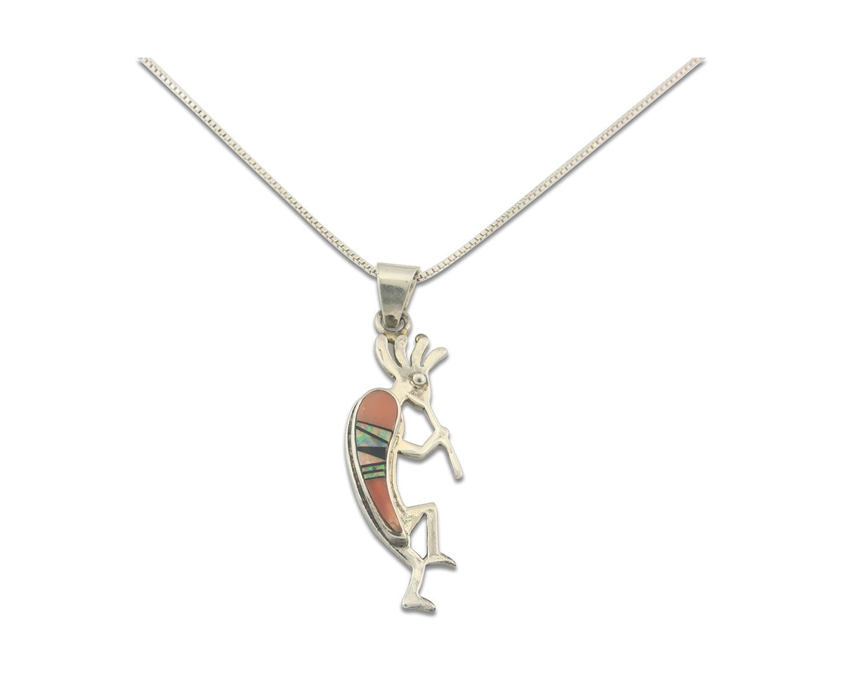 Navajo Kokopelli Necklace Sterling Silver Authentic Natural Gemstone Vintage