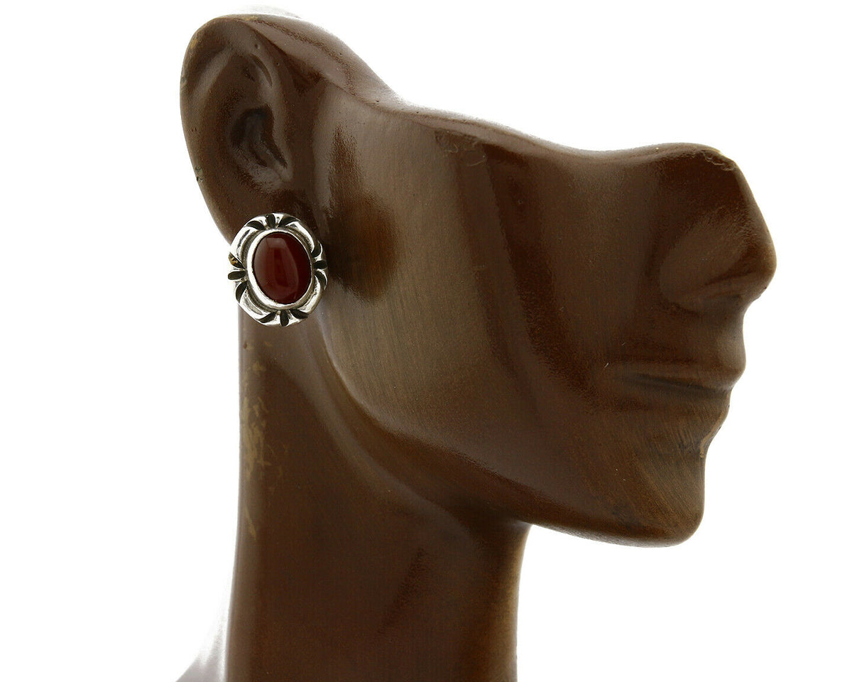 Navajo Hand Stamped Natural Mined Cornelian .925 SOLID Silver Stud Earrings