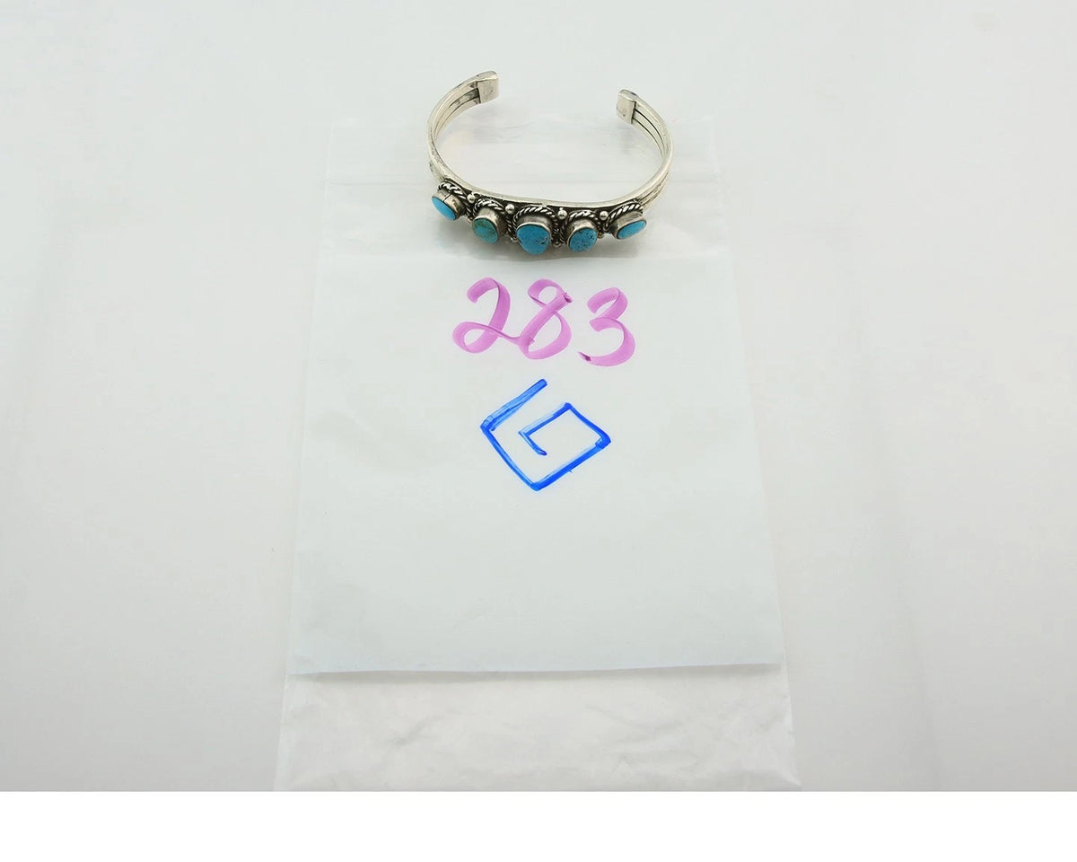Navajo Cuff Bracelet Sterling Silver Turquoise Handmade Vintage Signed JN