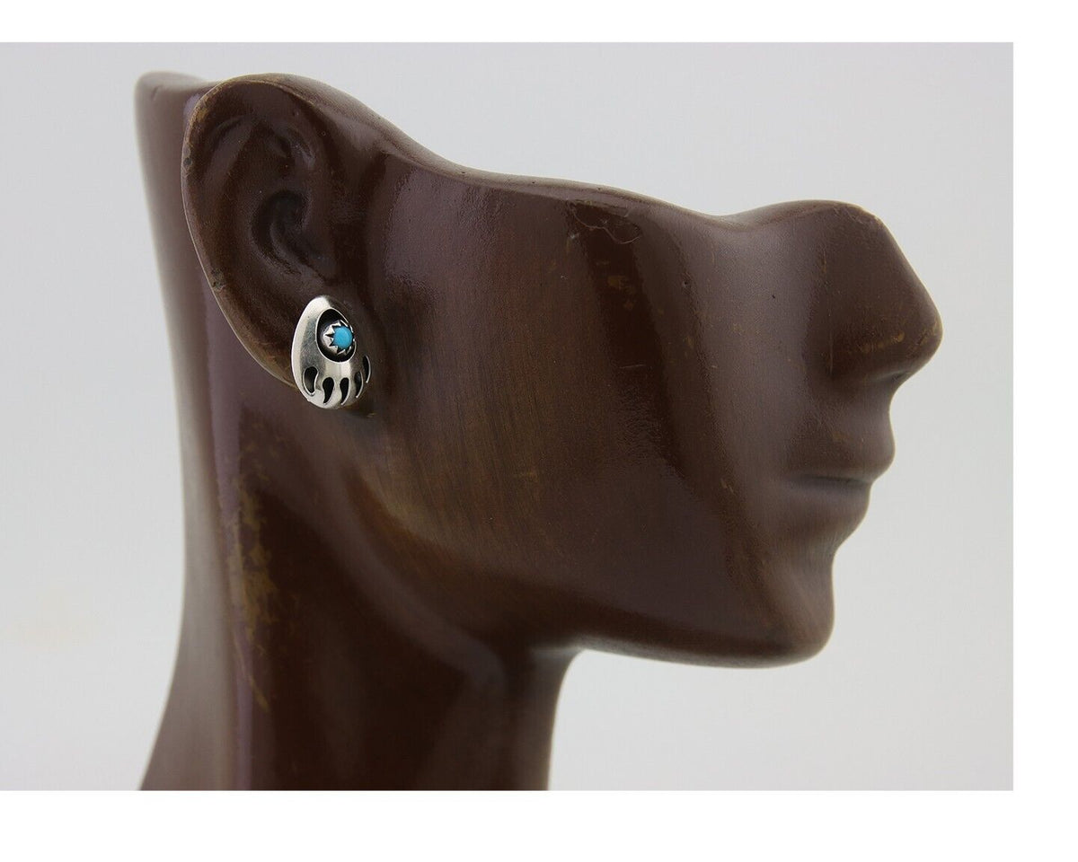 Navajo Paw Earrings 925 Silver Turquoise Native American Artist C.80's