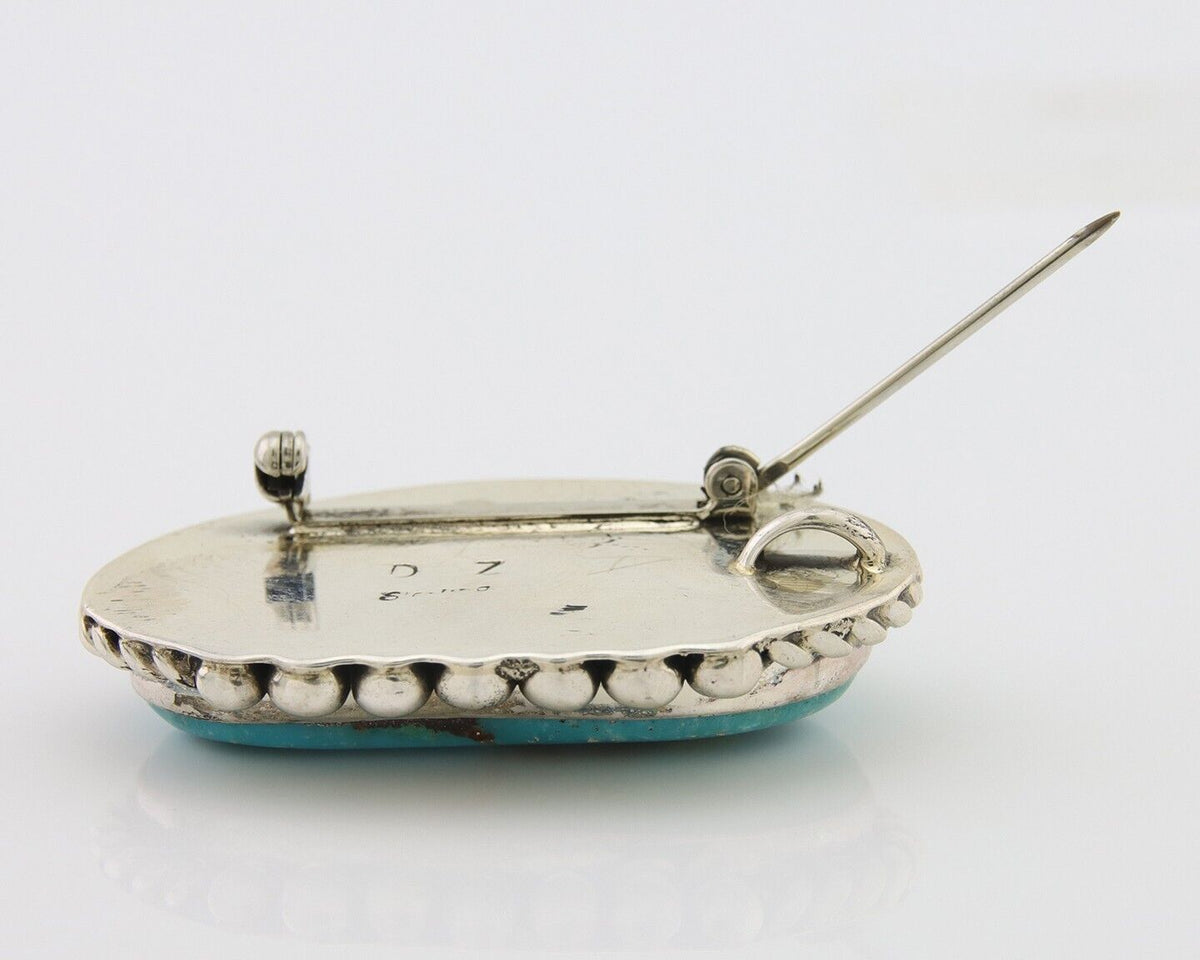 Navajo Pin Pendant 925 Silver Globe Turquoise Artist Signed Doug Zachary C.80's