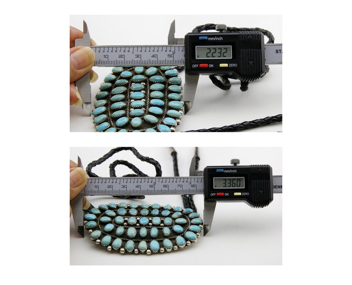 Zuni Handmade Hand Cut Natural Turquoise .925 SOLID Silver Bolo Tie