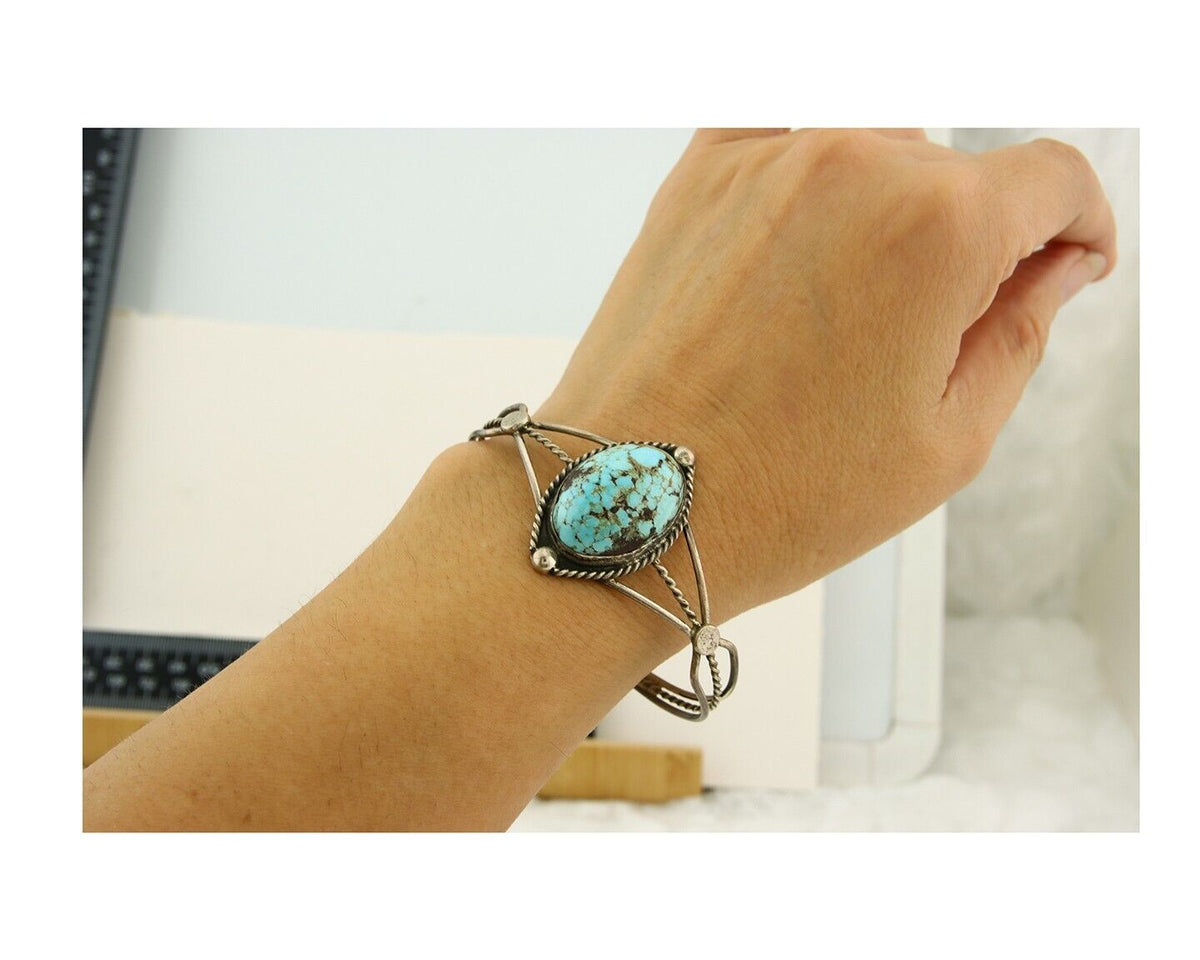 Navajo Bracelet 925 Silver Natural Blue Turquoise Native American Artist C.80s