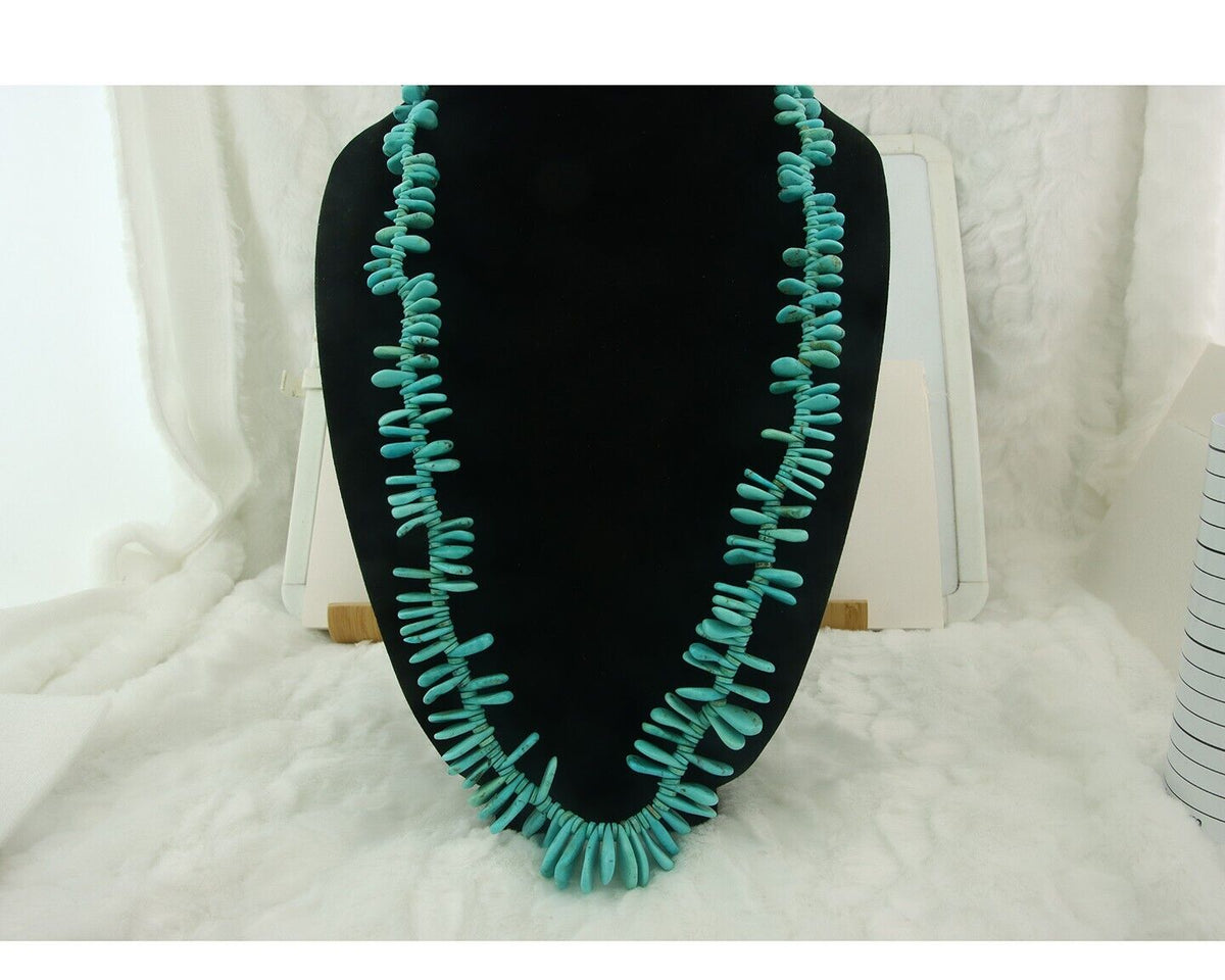 Vintage Bead Necklace 925 Silver Natural Blue Turquoise Handmade Santo Domingo