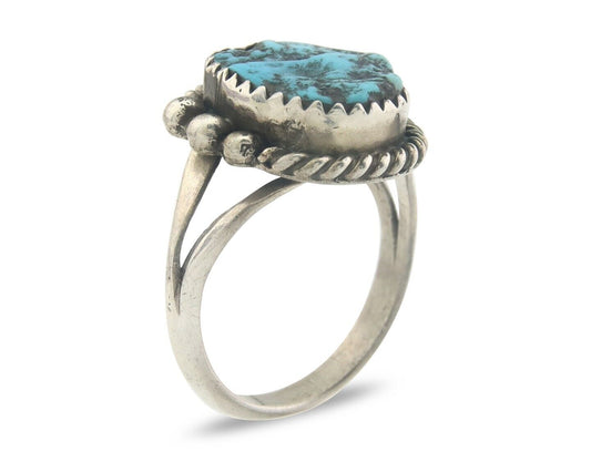 Navajo Ring 925 Sterling Natural Turquoise Native Artist C.80's Size 6.25