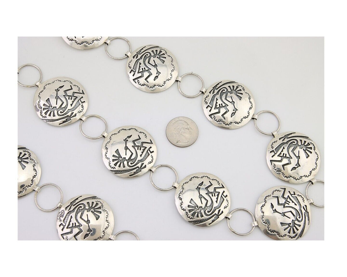 Navajo Kokopelli Concho Belt in Solid 925 Sterling Silver 35 inches