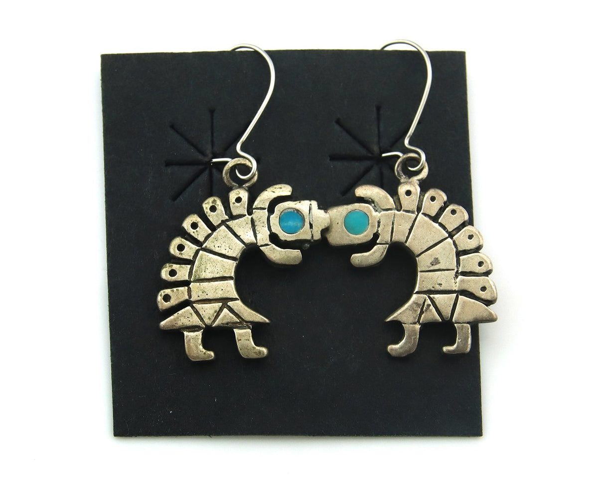Navajo Dangle Earrings Sterling Silver Natural Turquoise Vintage Handmade