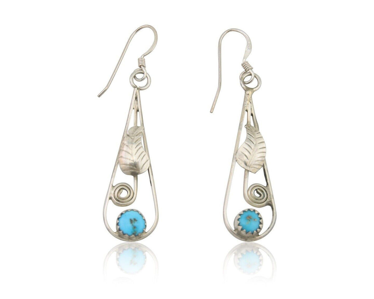 Navajo Dangle Earrings 925 Silver Natural Blue Turquoise Artist Signed JB C.80's