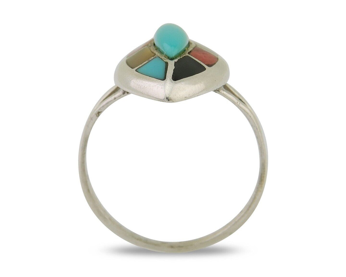 Navajo Ring 925 Silver Turquoise Shell Onyx Spiney Oyster Native Artist C80's
