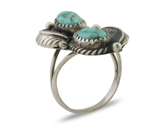 Navajo Ring 925 Silver Blue Gem Turquoise Native American Artist C.80's