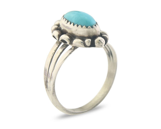 Navajo Ring 925 Sterling Natural Turquoise Native Artist C.80's Size 8.5