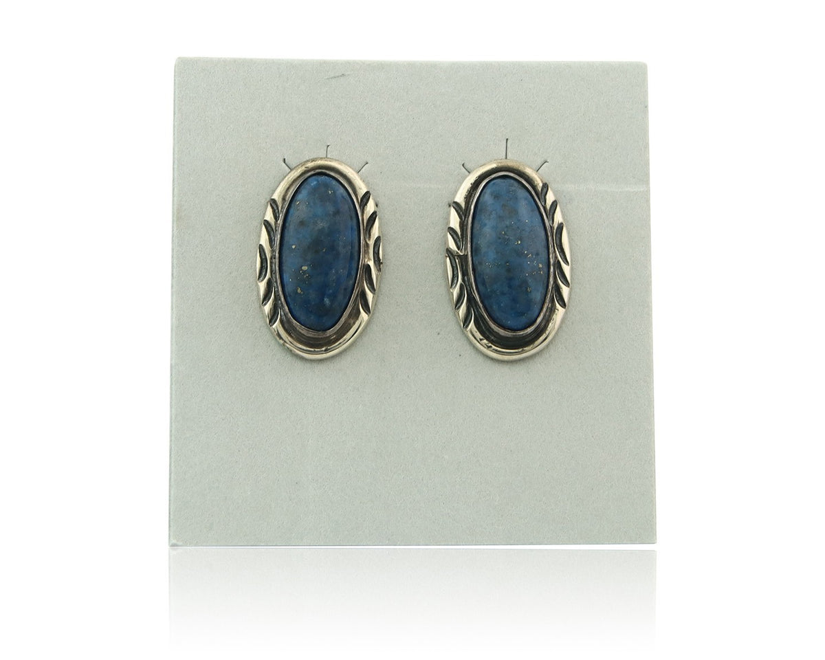 Navajo Dangle Earrings Sterling Silver Lapis Vintage Authentic