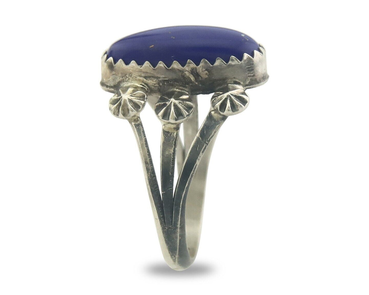 Navajo Ring 925 Sterling Natural Lapis Handmade Native Artist C.80's