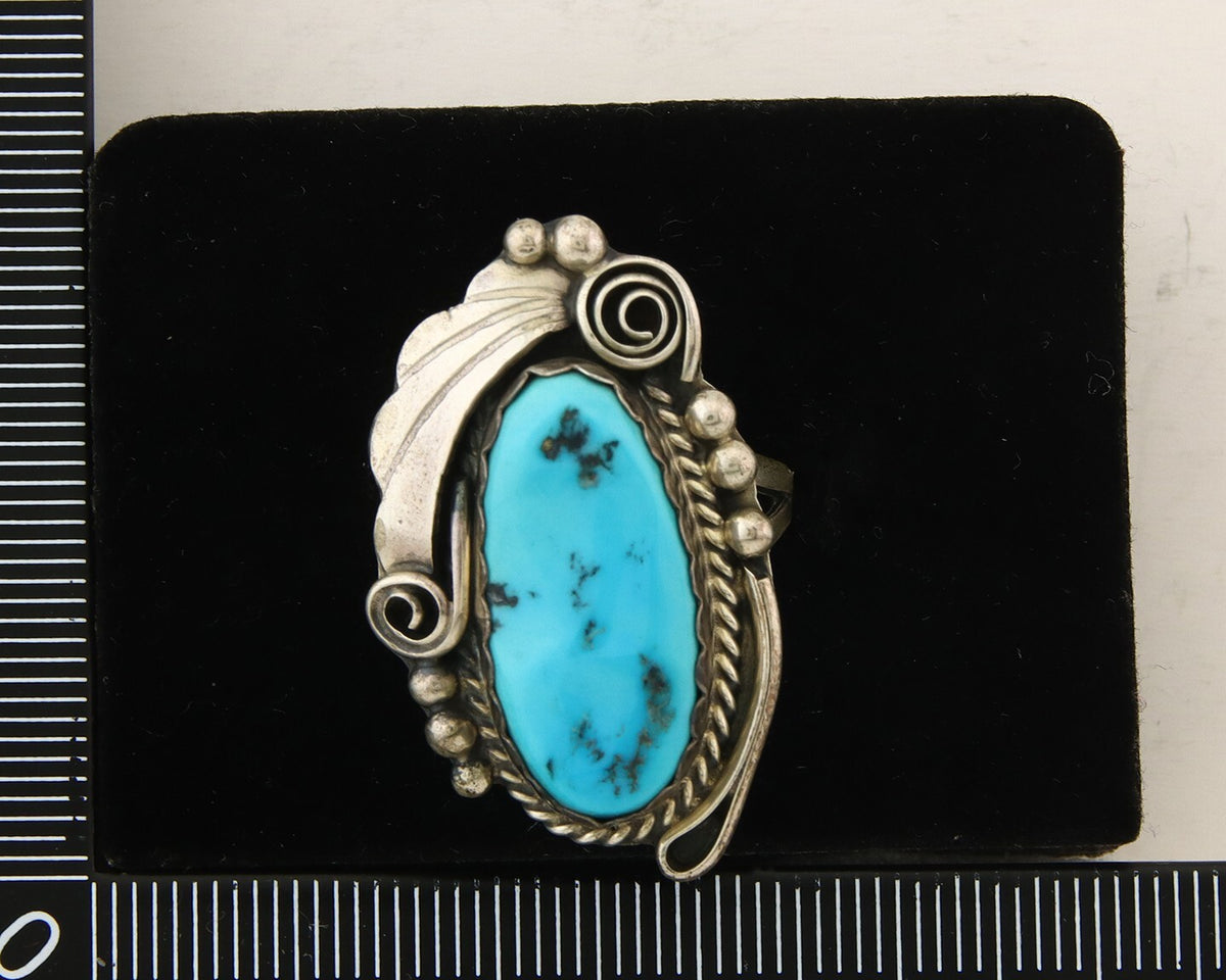 Navajo Ring 925 Sterling Turquoise Artist Justin Morris C.80's Size 9.0