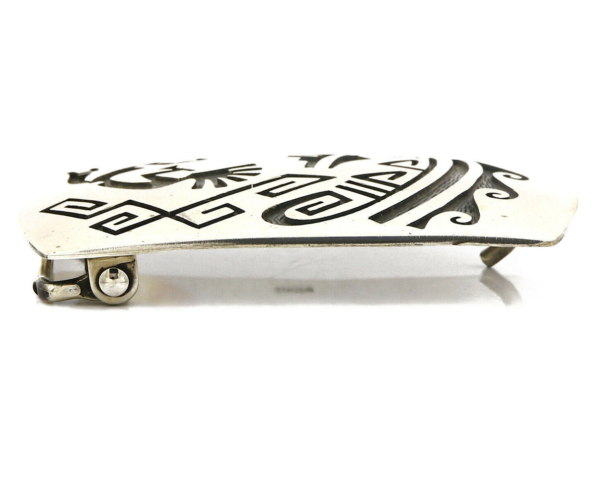 Navajo Belt Buckle .925 SOLID Sterling Silver Handmade Overlay Circa 1980's