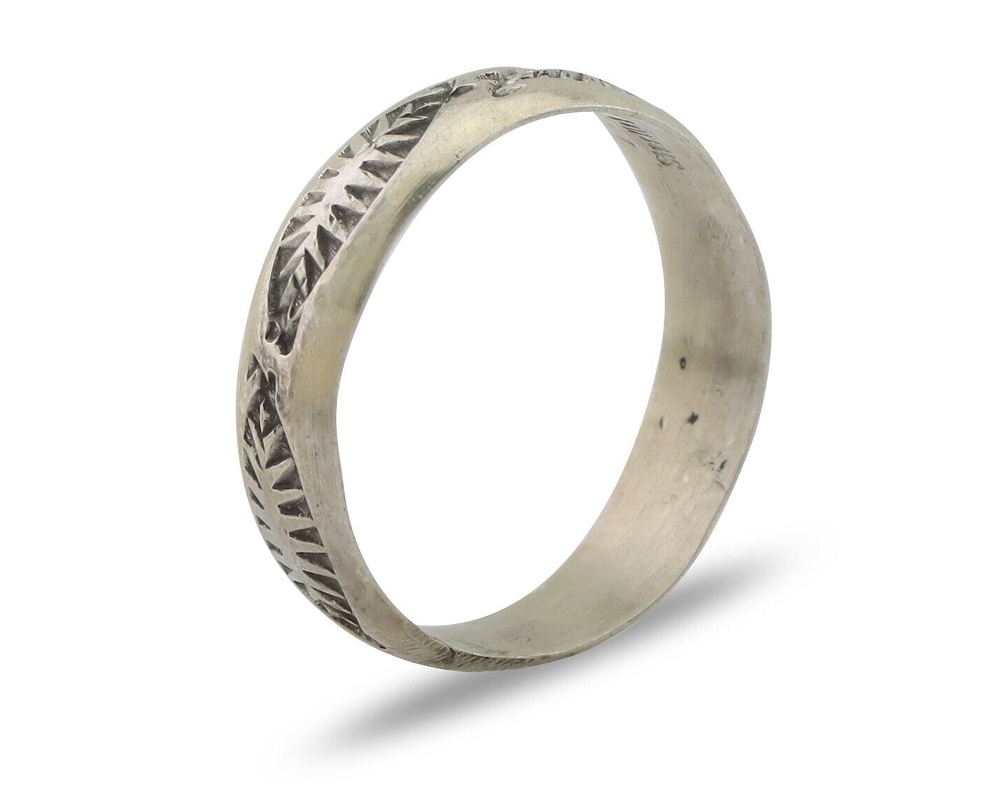 Navajo Hand Stamped Band 925 Silver 5.0 mm Signed Larry Chavez Size 6.0 C.80's