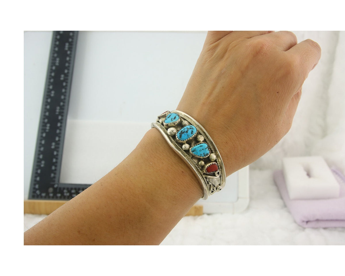Vintage Navajo Bracelet 925 Silver Handmade Authentic Gemstone Traditional JM