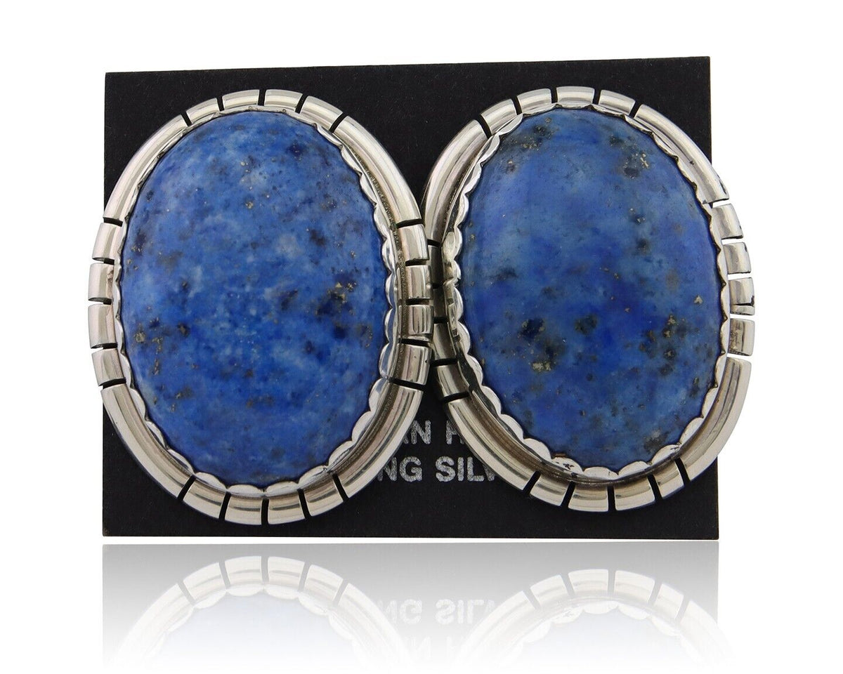 Navajo Paw Earrings 925 Silver Blue Denim Lapis Native American Artist C.80's