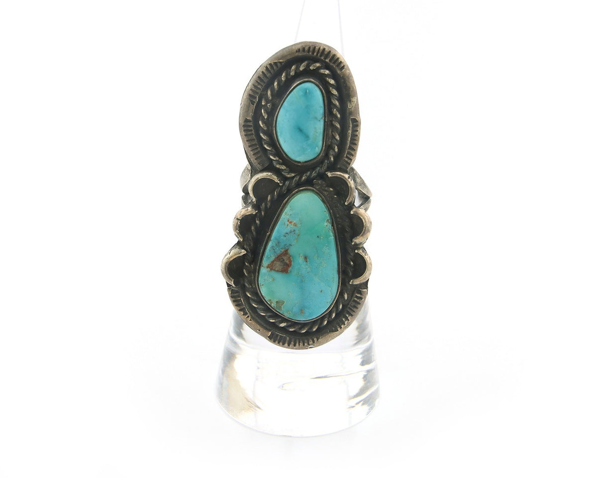 Navajo Ring Sterling Silver Blue Turquoise Vintage Signed LP Size 6.0