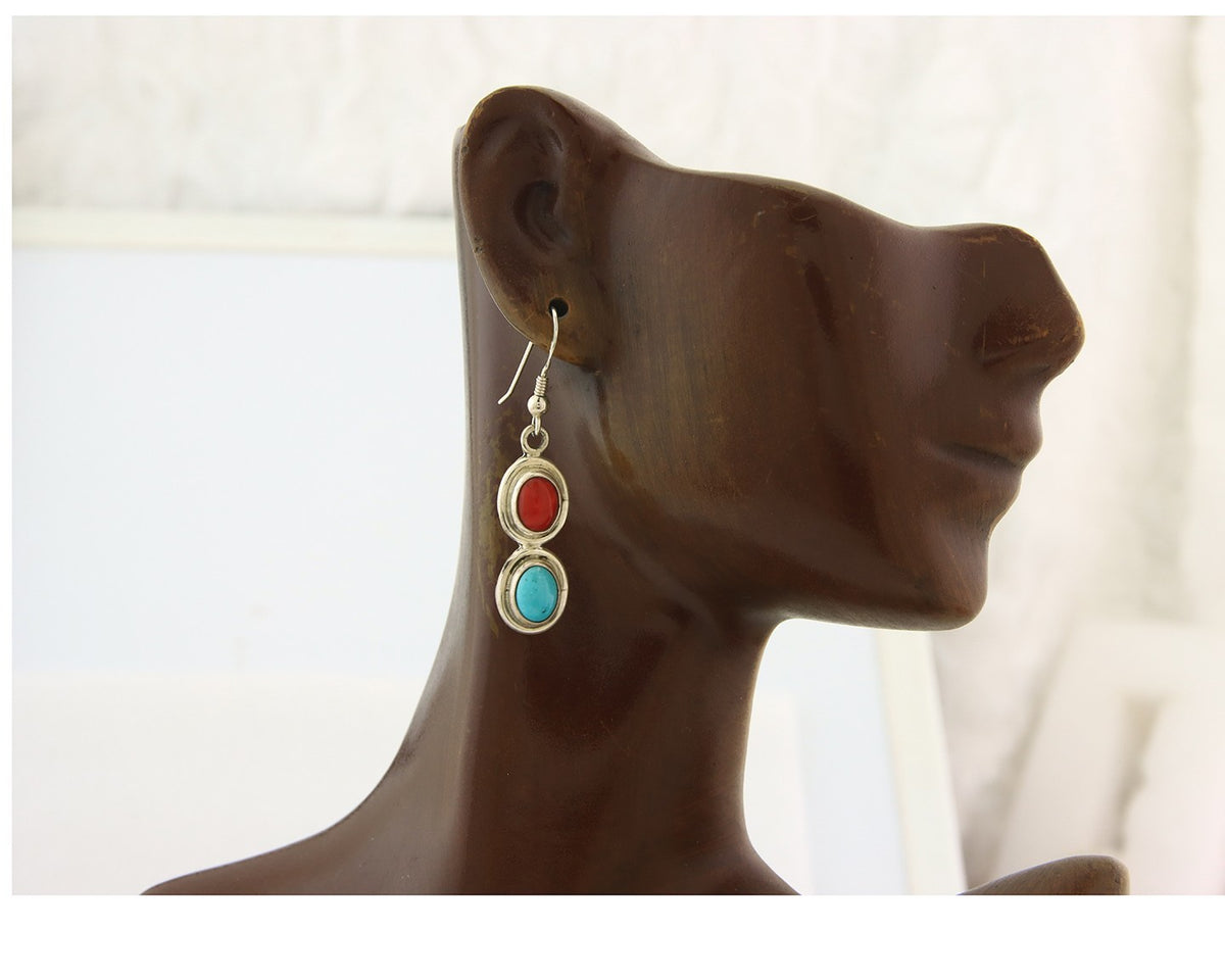 Navajo Earrings Sterling Silver Gemstone Vintage Handmade Dangle